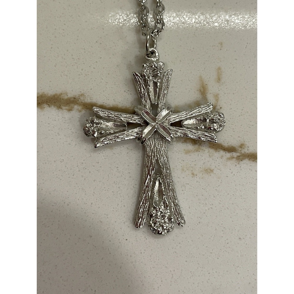 Vintage Rustic Cross Pendant Necklace Silvertone Chain 18" Fashion Crucifix New